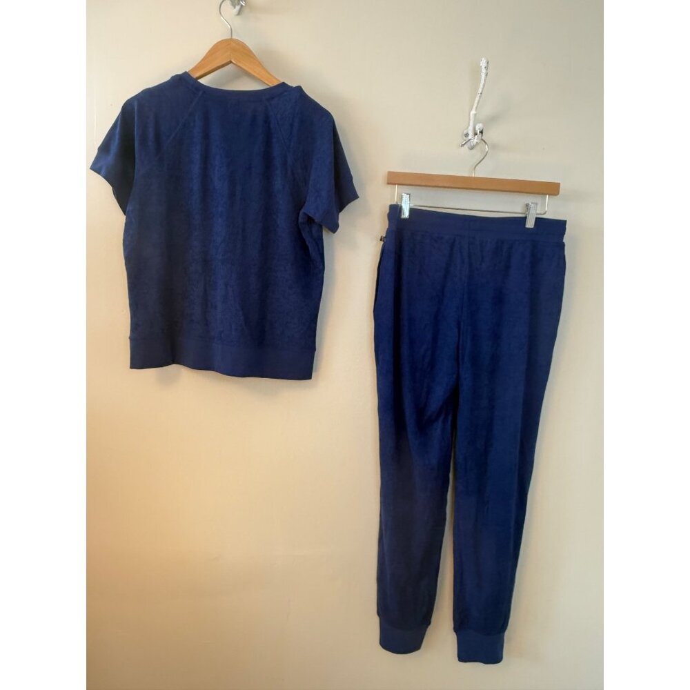 The Black Dog Blue Beach Terry Lounge Set Short Sleeve Top Jogger Pant NWT Med - Picture 6 of 11